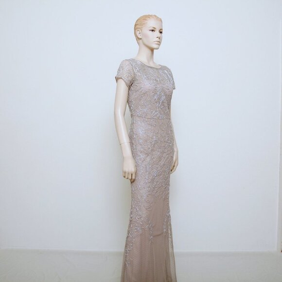 NWT JS Collections Formal A-Line Embroidered Sheer Evening Maxi Gown Tan Women 2 - Picture 2 of 16